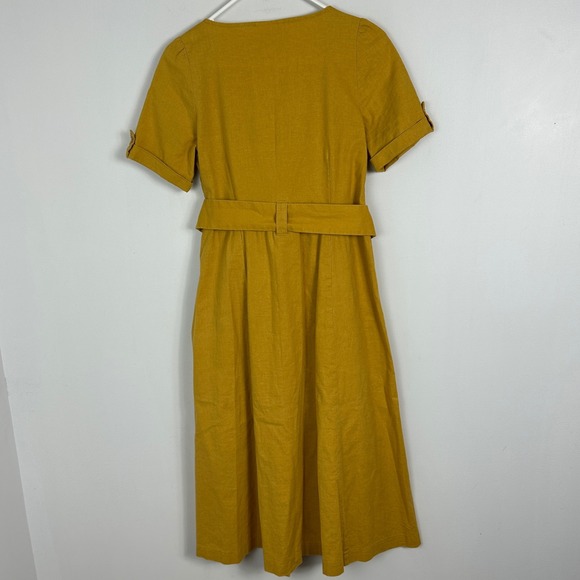 Sezane Linen Marianna Dress Curry Golden Yellow Belted Womens Sz 36 French US 34 - Picture 5 of 16